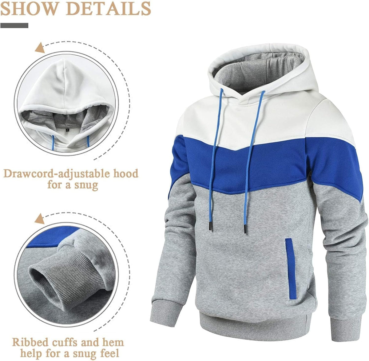Men'S Novelty Color Block Pullover Fleece Hoodie Casual Sweatshirt