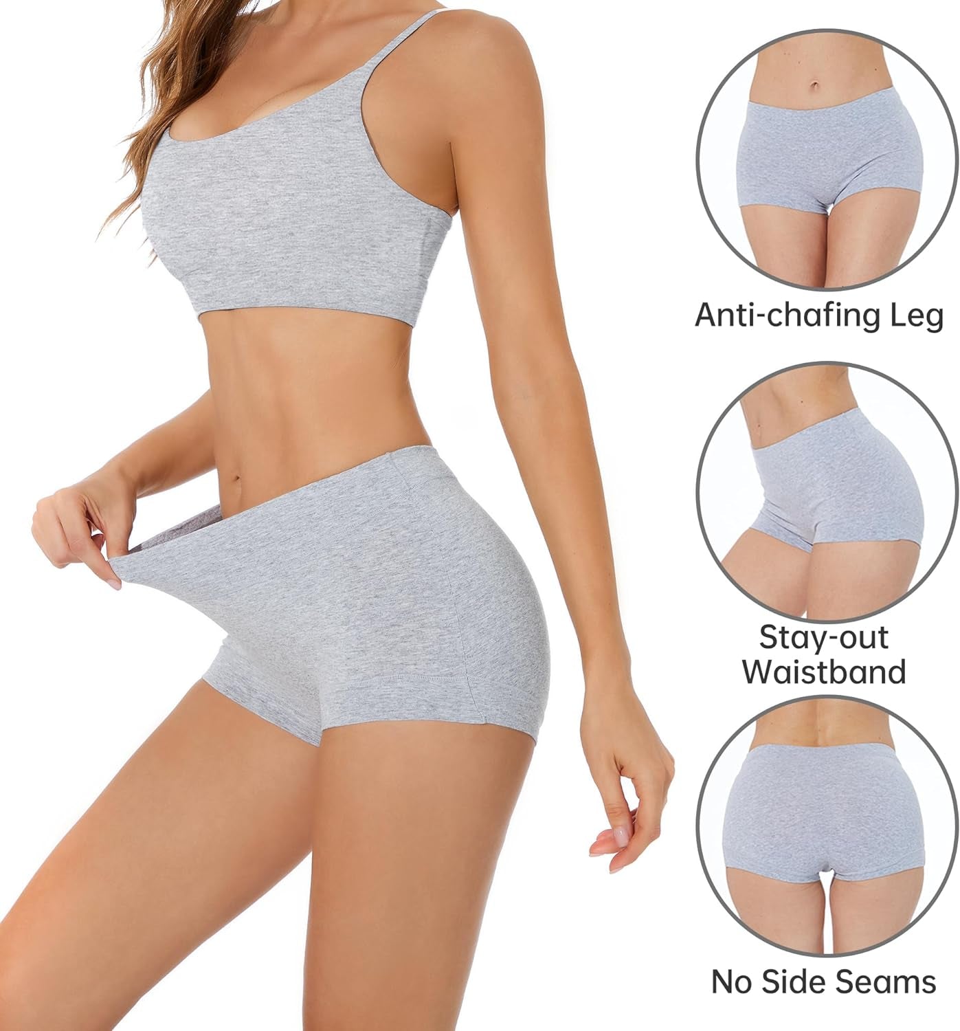Migbean Boy Shorts Underwear for Women Cotton Boxer Briefs 5 Packs