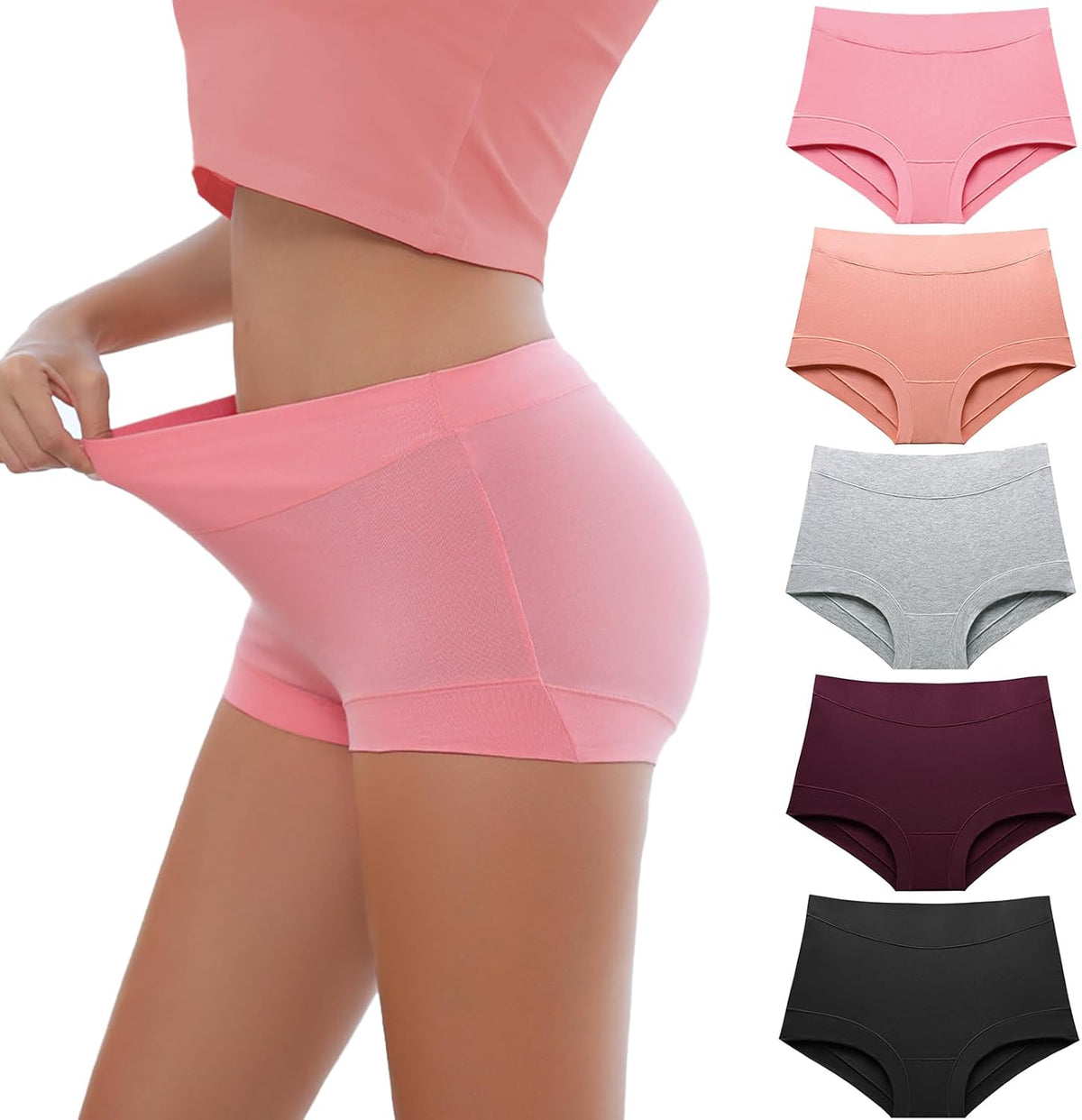 Migbean Boy Shorts Underwear for Women Cotton Boxer Briefs 5 Packs
