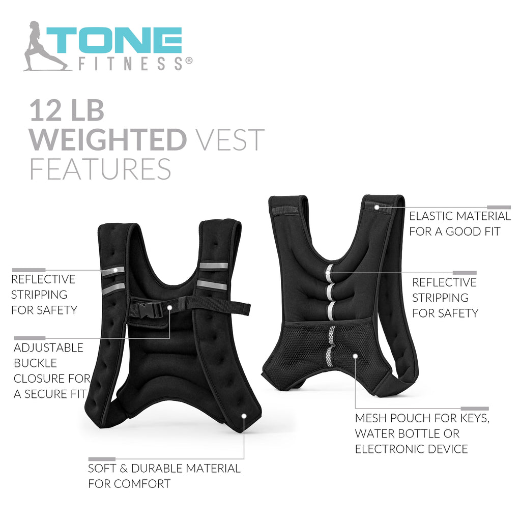 12-Pound Neoprene Weighted Vest for Enhanced Workouts - Sleek Black Design