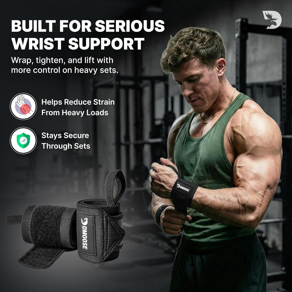 Wrist Wraps for Weightlifting 18" - Heavy Duty Gym Wrap with Hand Thumb Loop for Support & Pain Relief, USPA Approved Powerlifting, Weight Lifting Wrist Straps for Men & Women Work Out