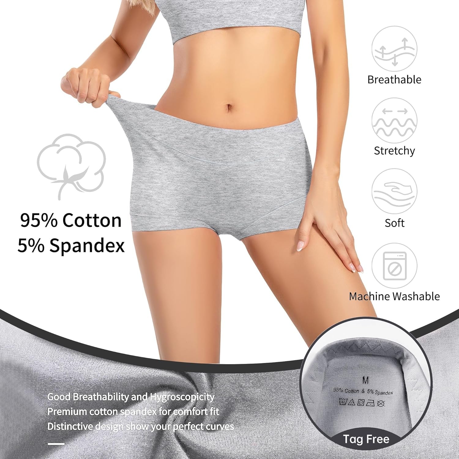 Migbean Boy Shorts Underwear for Women Cotton Boxer Briefs 5 Packs