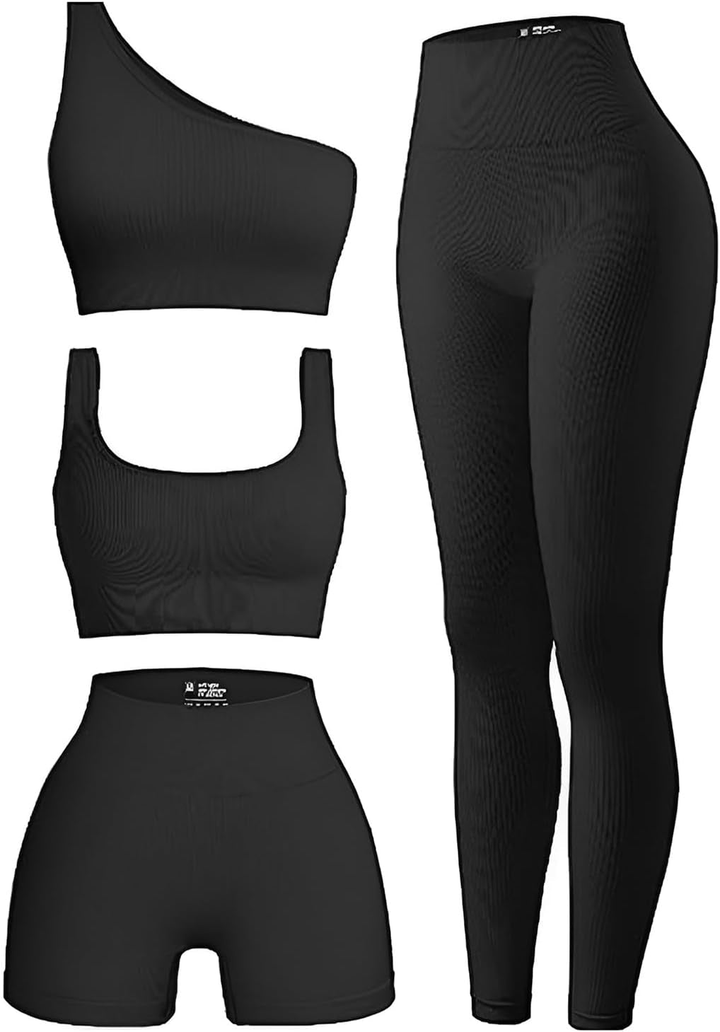4 PCS Ribbed Workout Sets for Women Gym Sets Woman Pilates Outfits